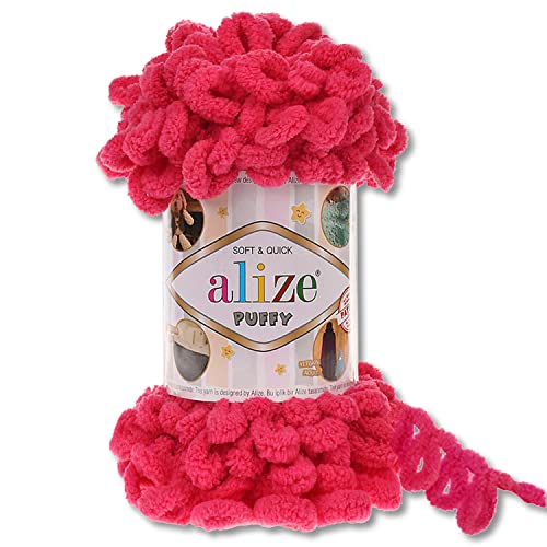 Alize 100 g Puffy Wolle in 62 Auswahl Schlaufenwolle Stricken und Häkeln ohne Hilfsmittel (149 | Fuchsia) von Wohnkult