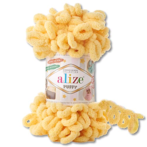 Alize 100 g Puffy Wolle in 62 Auswahl Schlaufenwolle Stricken und Häkeln ohne Hilfsmittel (509 | Zitrone) von Wohnkult