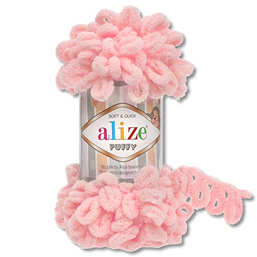 Alize 100 g Puffy Wolle in 62 Auswahl Schlaufenwolle Stricken und Häkeln ohne Hilfsmittel (638 | Apricot) von Wohnkult