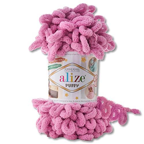 Alize 100 g Puffy Wolle in 62 Auswahl Schlaufenwolle Stricken und Häkeln ohne Hilfsmittel (98 | Rose) von Wohnkult