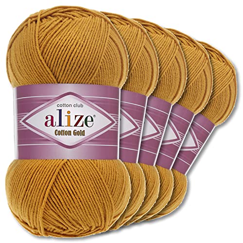 Alize 5 x 100 g Cotton Gold Premium Wolle| 39 Farben Sommerwolle Garn Stricken Amigurumi (02 | Senf) von Wohnkult