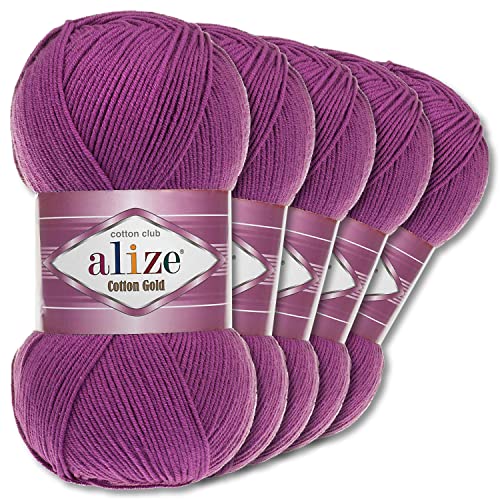 Alize 5 x 100 g Cotton Gold Premium Wolle| 39 Farben Sommerwolle Garn Stricken Amigurumi (122 | Pflaume) von Wohnkult