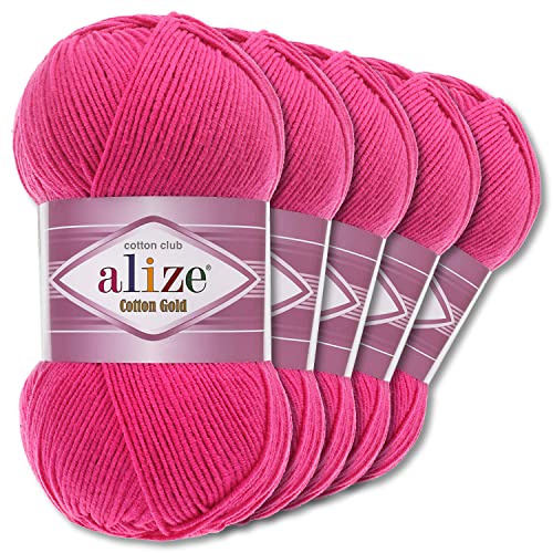 Alize 5 x 100 g Cotton Gold Premium Wolle| 39 Farben Sommerwolle Garn Stricken Amigurumi (149 | Fuchsia) von Wohnkult
