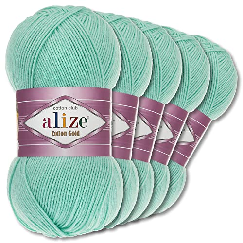 Alize 5 x 100 g Cotton Gold Premium Wolle| 39 Farben Sommerwolle Garn Stricken Amigurumi (15 | Wassergrün) von Wohnkult