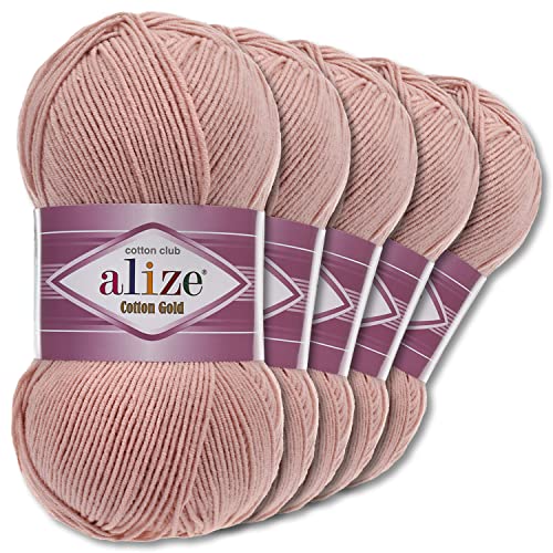 Alize 5 x 100 g Cotton Gold Premium Wolle| 39 Farben Sommerwolle Garn Stricken Amigurumi (161 | Altrosa) von Wohnkult
