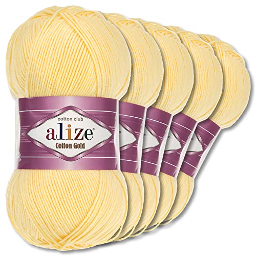 Alize 5 x 100 g Cotton Gold Premium Wolle| 39 Farben Sommerwolle Garn Stricken Amigurumi (187 | Hellgelb) von Wohnkult