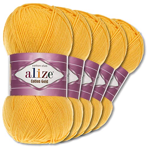 Alize 5 x 100 g Cotton Gold Premium Wolle| 39 Farben Sommerwolle Garn Stricken Amigurumi (216 | Gelb) von Wohnkult