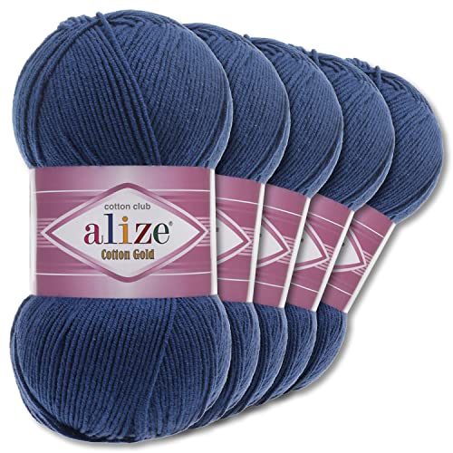 Alize 5 x 100 g Cotton Gold Premium Wolle| 39 Farben Sommerwolle Garn Stricken Amigurumi (279 | Nachtblau) von Wohnkult
