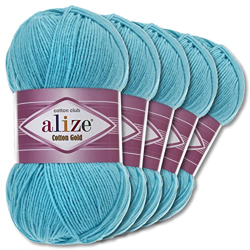 Alize 5 x 100 g Cotton Gold Premium Wolle| 39 Farben Sommerwolle Garn Stricken Amigurumi (287 | Türkis) von Wohnkult