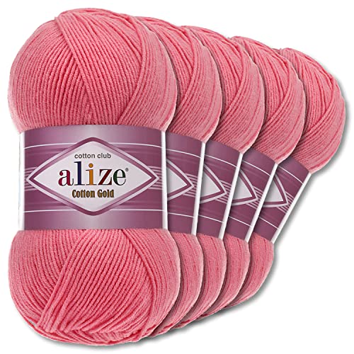 Alize 5 x 100 g Cotton Gold Premium Wolle| 39 Farben Sommerwolle Garn Stricken Amigurumi (33 | Candypink) von Wohnkult