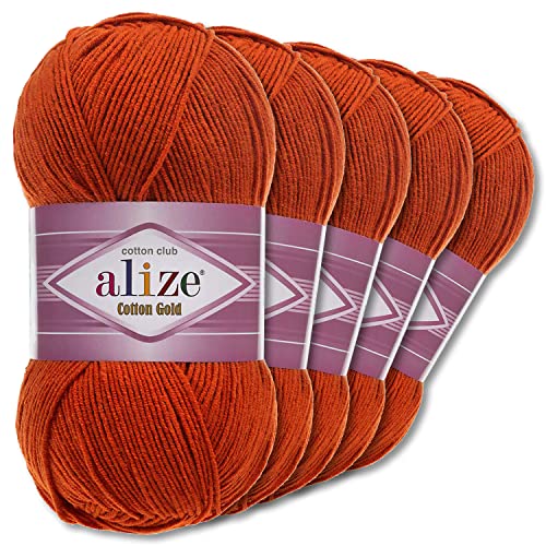 Alize 5 x 100 g Cotton Gold Premium Wolle| 39 Farben Sommerwolle Garn Stricken Amigurumi (36 | Terracotta) von Wohnkult