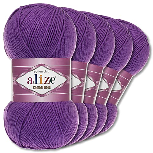 Alize 5 x 100 g Cotton Gold Premium Wolle| 39 Farben Sommerwolle Garn Stricken Amigurumi (44 | Violett) von Wohnkult