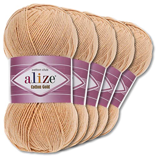 Alize 5 x 100 g Cotton Gold Premium Wolle| 39 Farben Sommerwolle Garn Stricken Amigurumi (446 | Camel) von Wohnkult