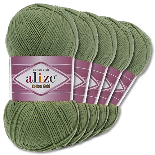 Alize 5 x 100 g Cotton Gold Premium Wolle| 39 Farben Sommerwolle Garn Stricken Amigurumi (485 | Grün) von Wohnkult