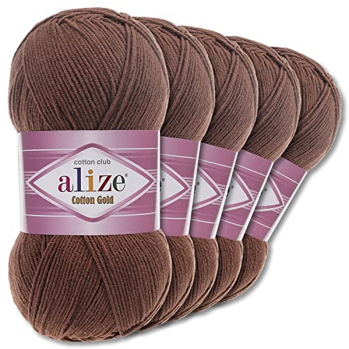 Alize 5 x 100 g Cotton Gold Premium Wolle| 39 Farben Sommerwolle Garn Stricken Amigurumi (493 | Braun) von Wohnkult