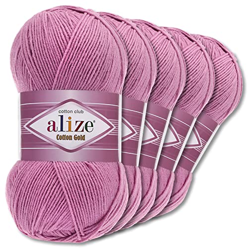 Alize 5 x 100 g Cotton Gold Premium Wolle| 39 Farben Sommerwolle Garn Stricken Amigurumi (98 | Rosa) von Wohnkult