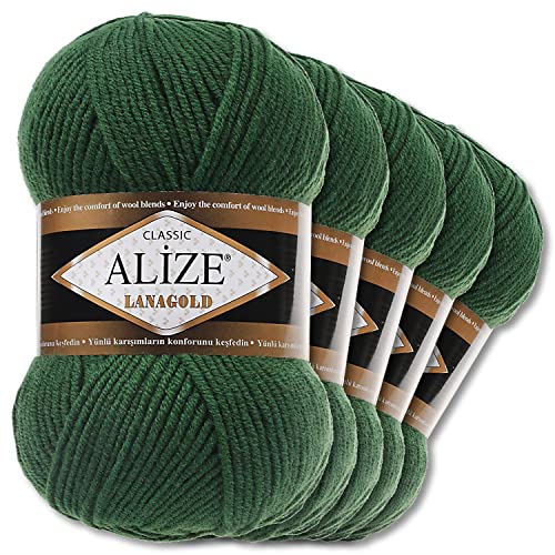 Alize 5 x 100 g Lanagold Wolle | 53 Auswahl | Stricken Häkeln Wolle (118 | Tannengrün) von Wohnkult