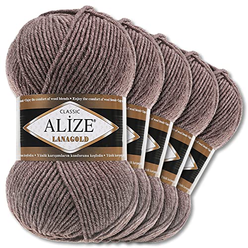Alize 5 x 100 g Lanagold Wolle | 53 Auswahl | Stricken Häkeln Wolle (240 | Kaffee Melange) von Wohnkult
