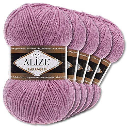Alize 5 x 100 g Lanagold Wolle | 53 Auswahl | Stricken Häkeln Wolle (28 | Rose) von Wohnkult