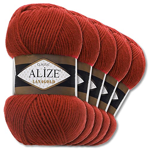 Alize 5 x 100 g Lanagold Wolle | 53 Auswahl | Stricken Häkeln Wolle (36 | Tabak) von Wohnkult