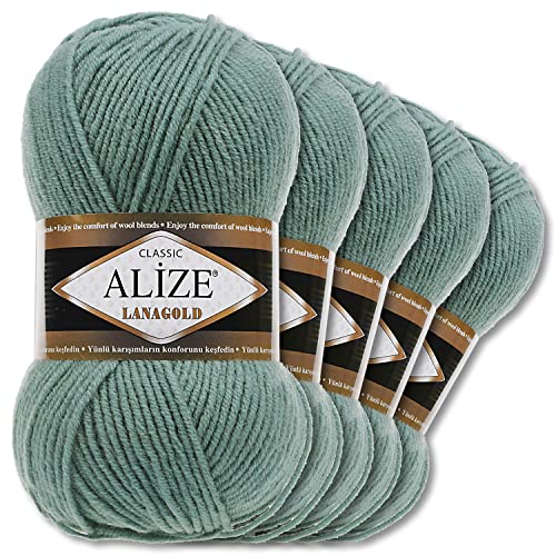 Alize 5 x 100 g Lanagold Wolle | 53 Auswahl | Stricken Häkeln Wolle (386 | Azurblau) von Wohnkult