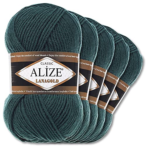 Alize 5 x 100 g Lanagold Wolle | 53 Auswahl | Stricken Häkeln Wolle (426 | Petrol) von Wohnkult