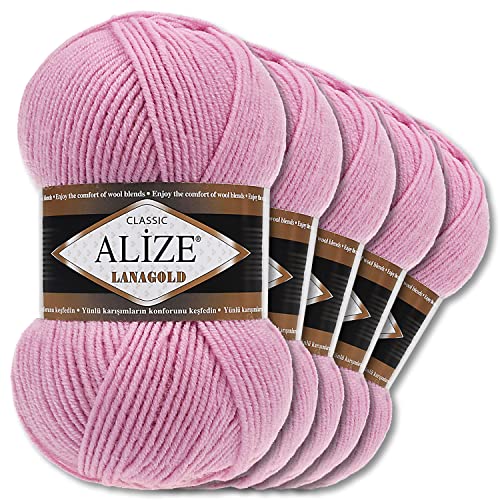Alize 5 x 100 g Lanagold Wolle | 53 Auswahl | Stricken Häkeln Wolle (98 | Rosa) von Wohnkult