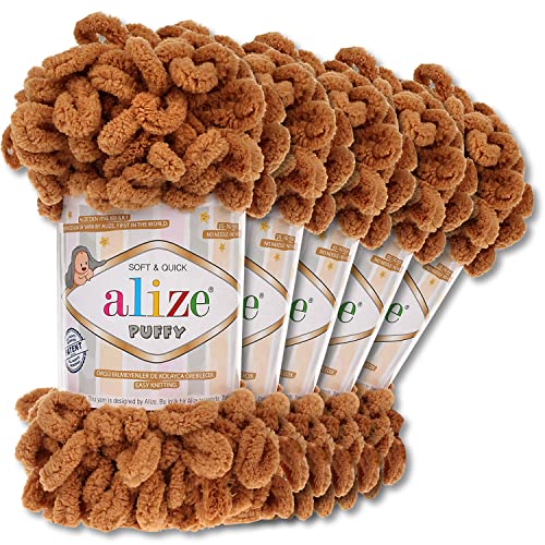 Alize 5 x 100 g Puffy Wolle Chenille Schlaufenwolle Häkeln und Stricken ohne Hilfsmittel Kleidung Accesoire Decken Teppiche (179 | Kamelhaar) von Wohnkult