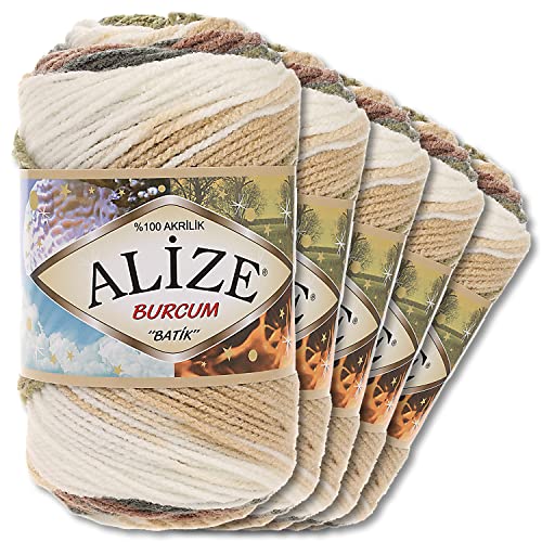 Alize 5 x 100g Burcum Batik Premium Wolle 100% Acryl | 29 Farben Farbverlauf Akzente Accessoire Häkeln Stricken Kleidung (1893) von Wohnkult
