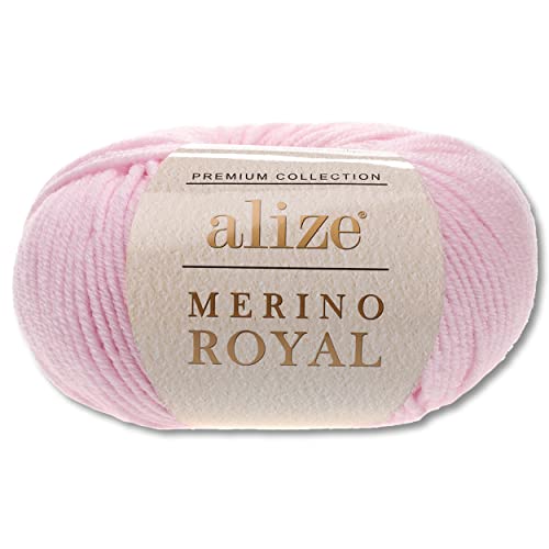 Alize 50 g Merino Royal 100% Merinowolle 9 Farben zur Auswahl Superwash Garn Warmer Wolle Häkeln Stricken (31 | Hellrosa) von Wohnkult