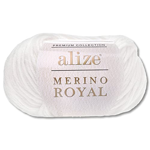 Alize 50 g Merino Royal 100% Merinowolle 9 Farben zur Auswahl Superwash Garn Warmer Wolle Häkeln Stricken (55 | Weiß) von Wohnkult