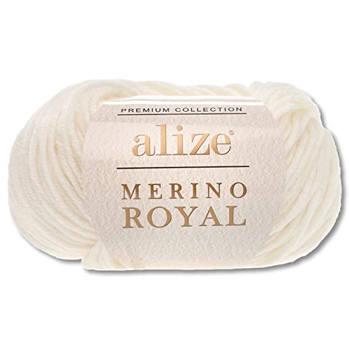 Alize 50 g Merino Royal 100% Merinowolle 9 Farben zur Auswahl Superwash Garn Warmer Wolle Häkeln Stricken (62 | Creme) von Wohnkult