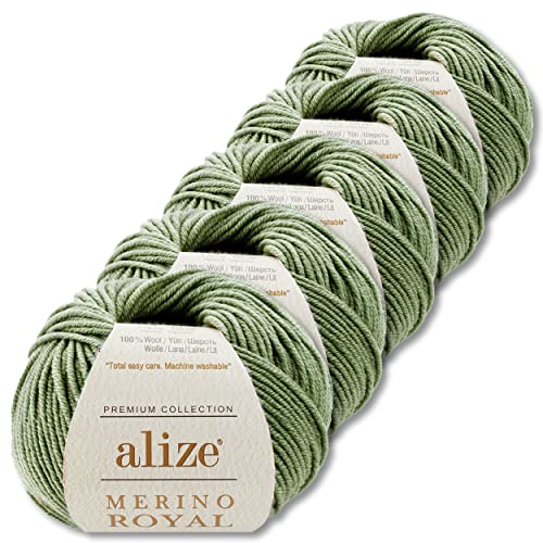 Alize 5x50 g Merino Royal 100% Merinowolle Farben zur Auswahl Superwash Wolle (192 | Grün) von Wohnkult
