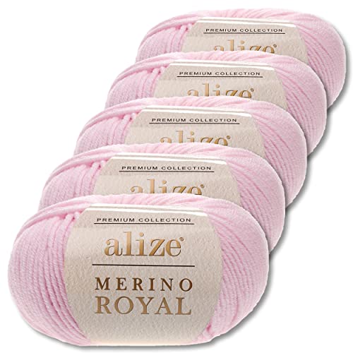 Alize 5x50 g Merino Royal 100% Merinowolle Farben zur Auswahl Superwash Wolle (31 | Hellrosa) von Wohnkult