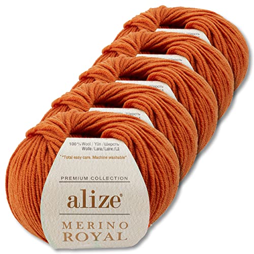 Alize 5x50 g Merino Royal 100% Merinowolle Farben zur Auswahl Superwash Wolle (89 | Terracotta) von Wohnkult