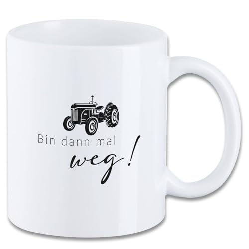 Tasse mit Spruch ″Bin dann mal weg! - Traktor″ Motiv T29 Keramik Geschenk Geburtstag Spruchtasse Motivtasse Bulldog Landwirt Hobby 330 ml von Wohnkult