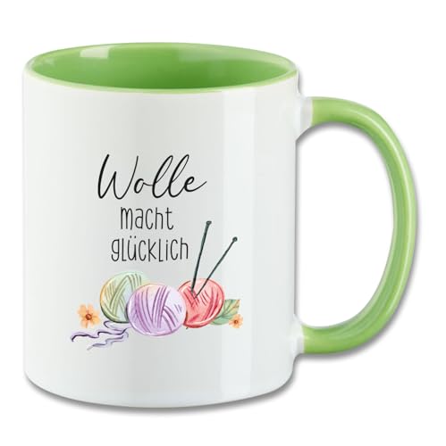 Tasse mit Spruch ″Wolle macht glücklich″ Motivtasse T105 Keramik Geschenk Stricken Häkeln Griff und Innenseite Grün 330 ml Tasse mit Spruch ″Wolle macht glücklich″ Motivtasse T105 Keramik Geschenk Stricken Häkeln Griff und Innenseite Grün 330 ml von Wohnkult