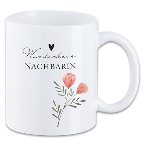 Tasse mit Spruch ″Wunderbare Nachbarin″ Motivtasse T55 Keramik Geschenk Geburtstag Spruchtasse 330 ml von Wohnkult
