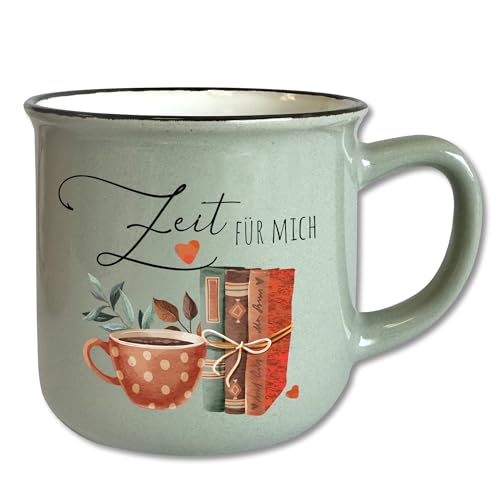 Vintage Tasse Grau mit Spruch T149 ″Zeit für mich″ Motivtasse Geschenk Lesen Bücher Kaffee Auszeit Retro Keramik 330 ml von Wohnkult