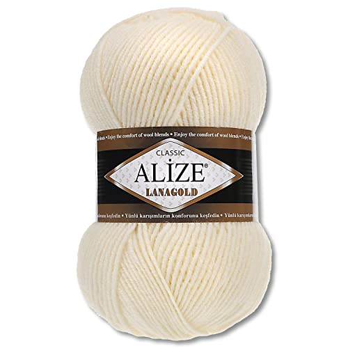 Wohnkult Alize 100 g Lanagold Premium Wolle 51 Auswahl Mützen Decken Kleidung Accesoire (01 | Creme) von Wohnkult