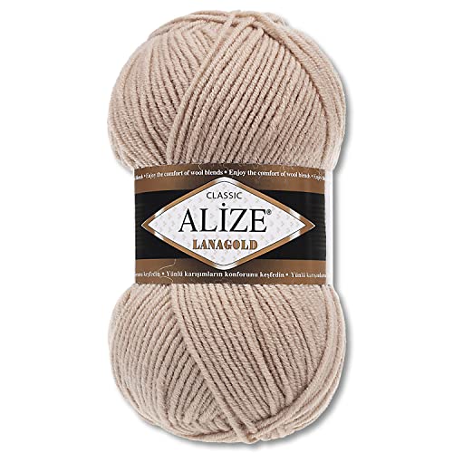 Wohnkult Alize 100 g Lanagold Premium Wolle 51 Auswahl Mützen Decken Kleidung Accesoire (05 | Beige) von Wohnkult