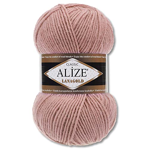 Wohnkult Alize 100 g Lanagold Premium Wolle 51 Auswahl Mützen Decken Kleidung Accesoire (173 | Altrosa) von Wohnkult