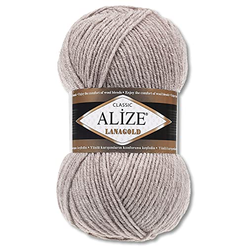 Wohnkult Alize 100 g Lanagold Premium Wolle 51 Auswahl Mützen Decken Kleidung Accesoire (207 | Hellbraun Melange) von Wohnkult