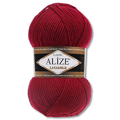 Wohnkult Alize 100 g Lanagold Premium Wolle 51 Auswahl Mützen Decken Kleidung Accesoire (390 | Kirschrot) von Wohnkult