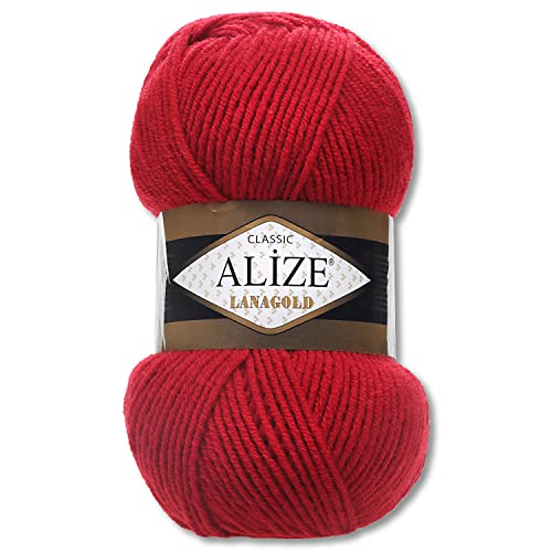 Wohnkult Alize 100 g Lanagold Premium Wolle 51 Auswahl Mützen Decken Kleidung Accesoire (56 | Rot) von Wohnkult