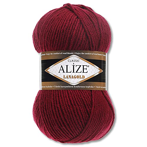 Wohnkult Alize 100 g Lanagold Premium Wolle 51 Auswahl Mützen Decken Kleidung Accesoire (57 | Bordeaux) von Wohnkult