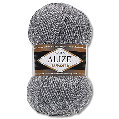 Wohnkult Alize 100 g Lanagold Premium Wolle 51 Auswahl Mützen Decken Kleidung Accesoire (651 | Grau-Beige) von Wohnkult