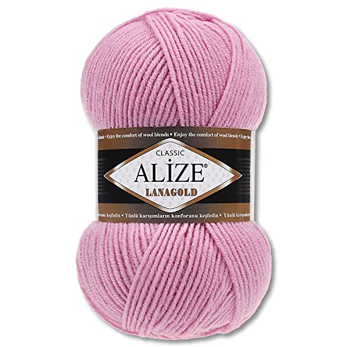 Wohnkult Alize 100 g Lanagold Premium Wolle 51 Auswahl Mützen Decken Kleidung Accesoire (98 | Rosa) von Wohnkult
