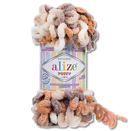 Wohnkult Alize 100 g Puffy Color Premium Wolle 26 Farbkombinationen Chenille Handarbeit Häkeln und Stricken OHNE Hilfsmittel (5926) von Wohnkult