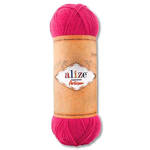Wohnkult Alize 100 g Superwash Artisan Sockenwolle Premium 16 Auswahl Kontrast Häkeln Stricken (798 | Fuchsia) von Wohnkult